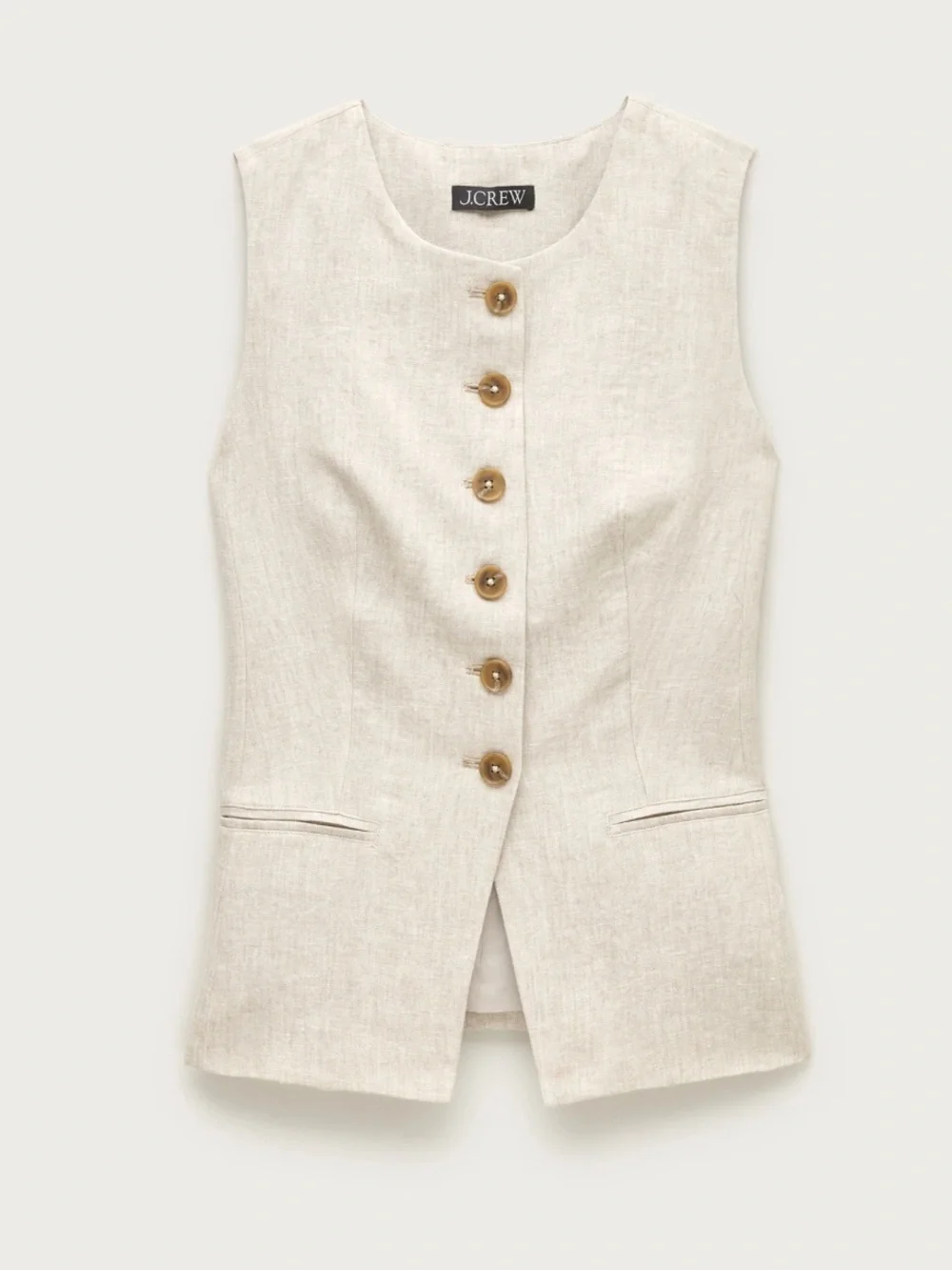 J. Crew Natural Linen Cutaway Linen Button Front Vest NWT Size 8